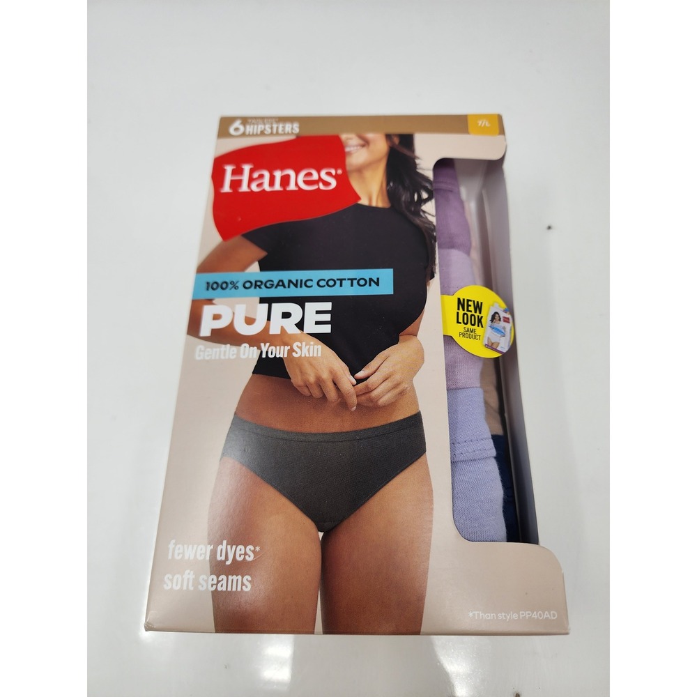 Hanes Womens Pure Hipsters 6-Pack Underwear Multicolor Cotton Casual Size Large